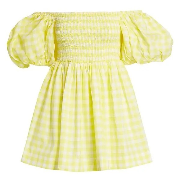 S/W/F Gingham Puff-Sleeve Mini Dress Golden Path Yellow - Picture 2 of 8